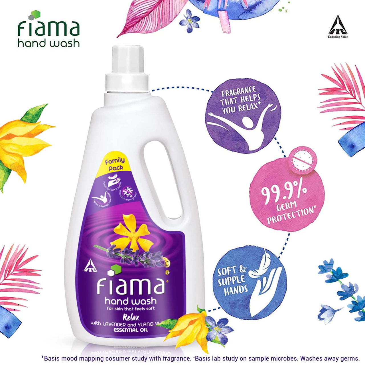 Fiama Relax Hand Wash, 1000ml refill pack, Lavender and Ylang Ylang, For Soft and Supple Hands, Fragrant Handwash