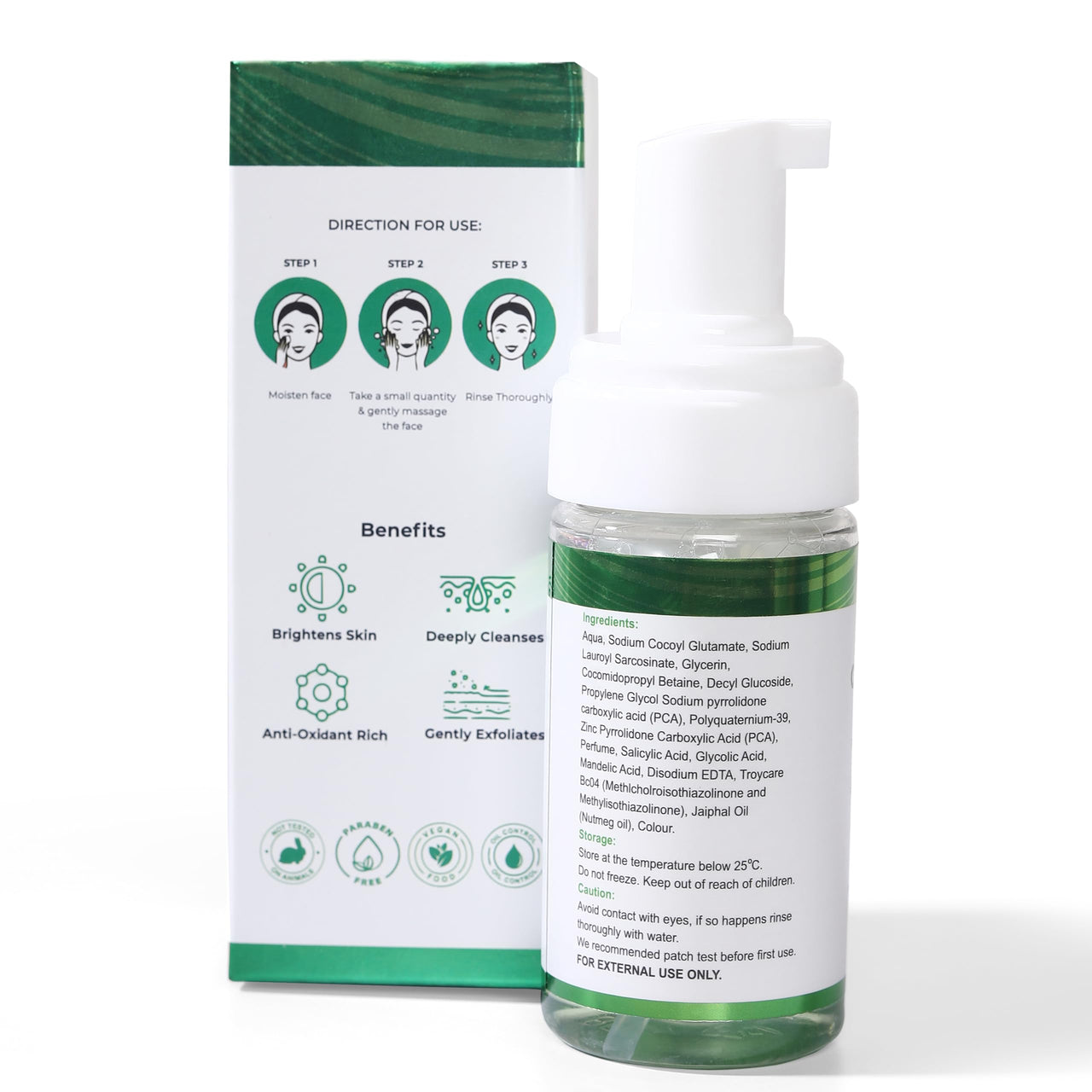 NOURRIR CleanseMe Green Dew Foaming Face Wash | 100ML | Enriched With Glycolic Acid & Nutmeg Oil | Acne Freedom |