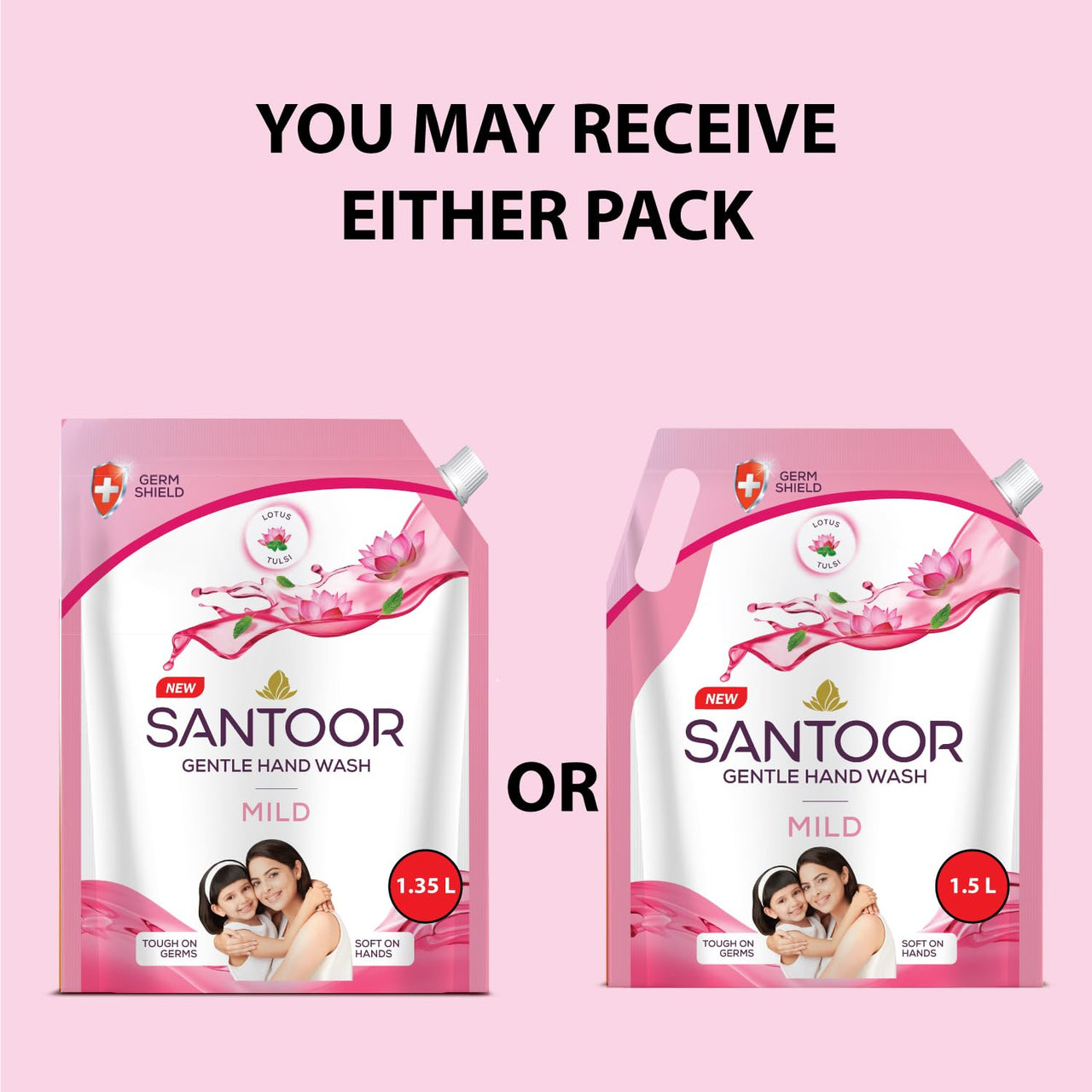 Santoor Mild Gentle Hand Wash 1350ml with Goodness of Lotus & Tulsi| Rich Lathering Formula with Anti-Bacterial Properties| Soft on Hands| Soothes & Hydrates Skin