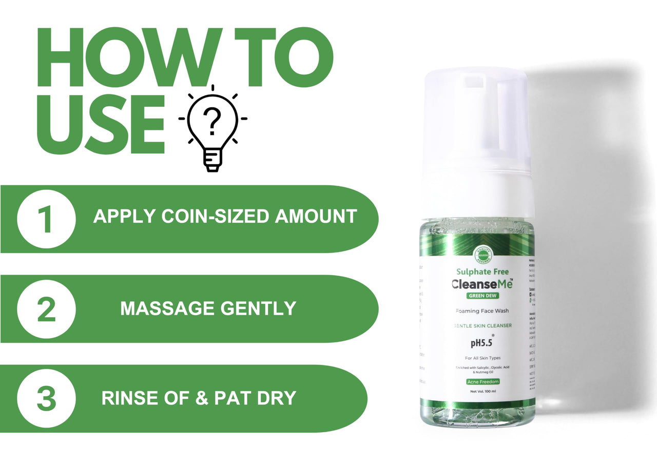 NOURRIR CleanseMe Green Dew Foaming Face Wash | 100ML | Enriched With Glycolic Acid & Nutmeg Oil | Acne Freedom |