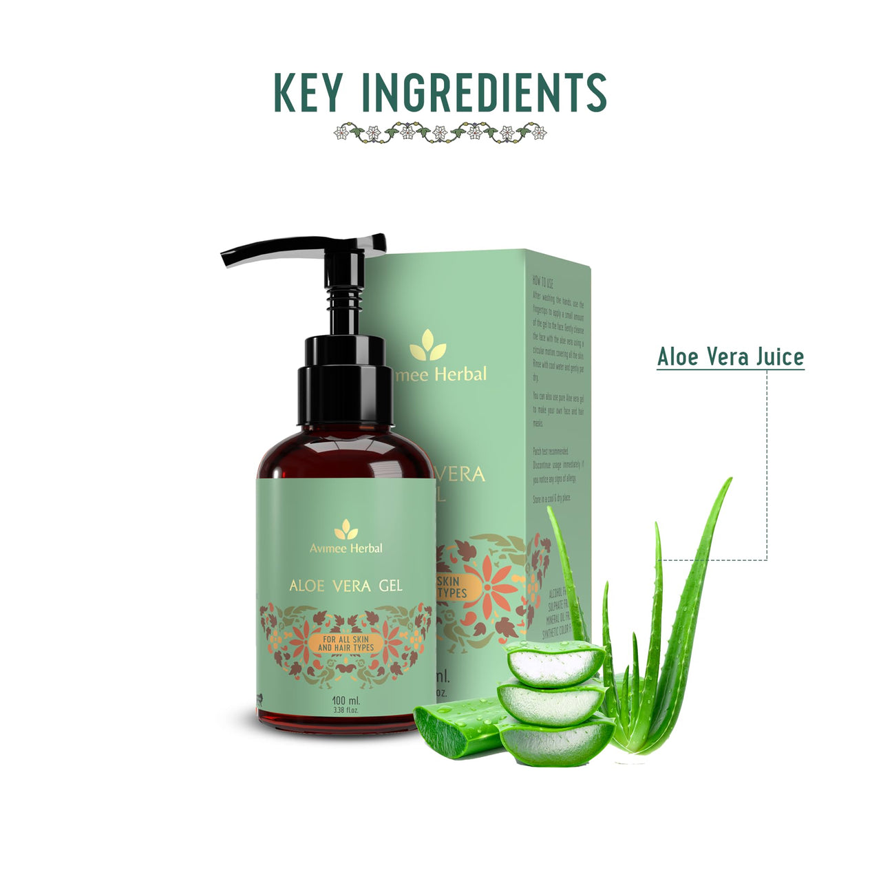 Avimee Herbal Pure Aloe Vera Gel for Skin and Hair - 100 ml | Hydrates, Moisturizes & Soothes Irritated Skin | Vitamin E & Natural Emollients