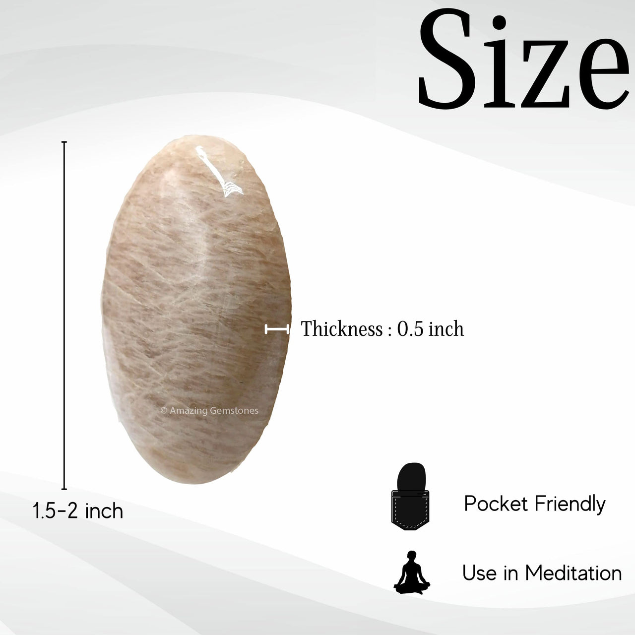 Cream Moonstone Palm Stone - Pocket Massage Worry Stone for Natural Body Chakra Balancing, Reiki Healing and Crystal Grid Cream Moonstone
