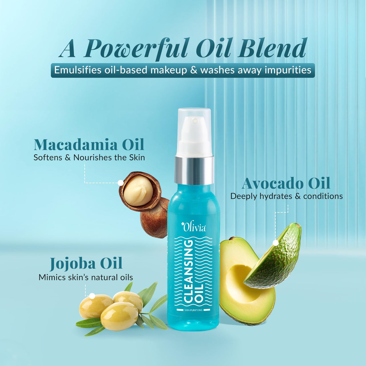 Olivia Skin Purifying Cleansing oil, Removes Skin Impurities and Dead Skin, Cleanser for Deep Pore Cleansing, Hydrating, Brightening & Pollution Defence - 50ml