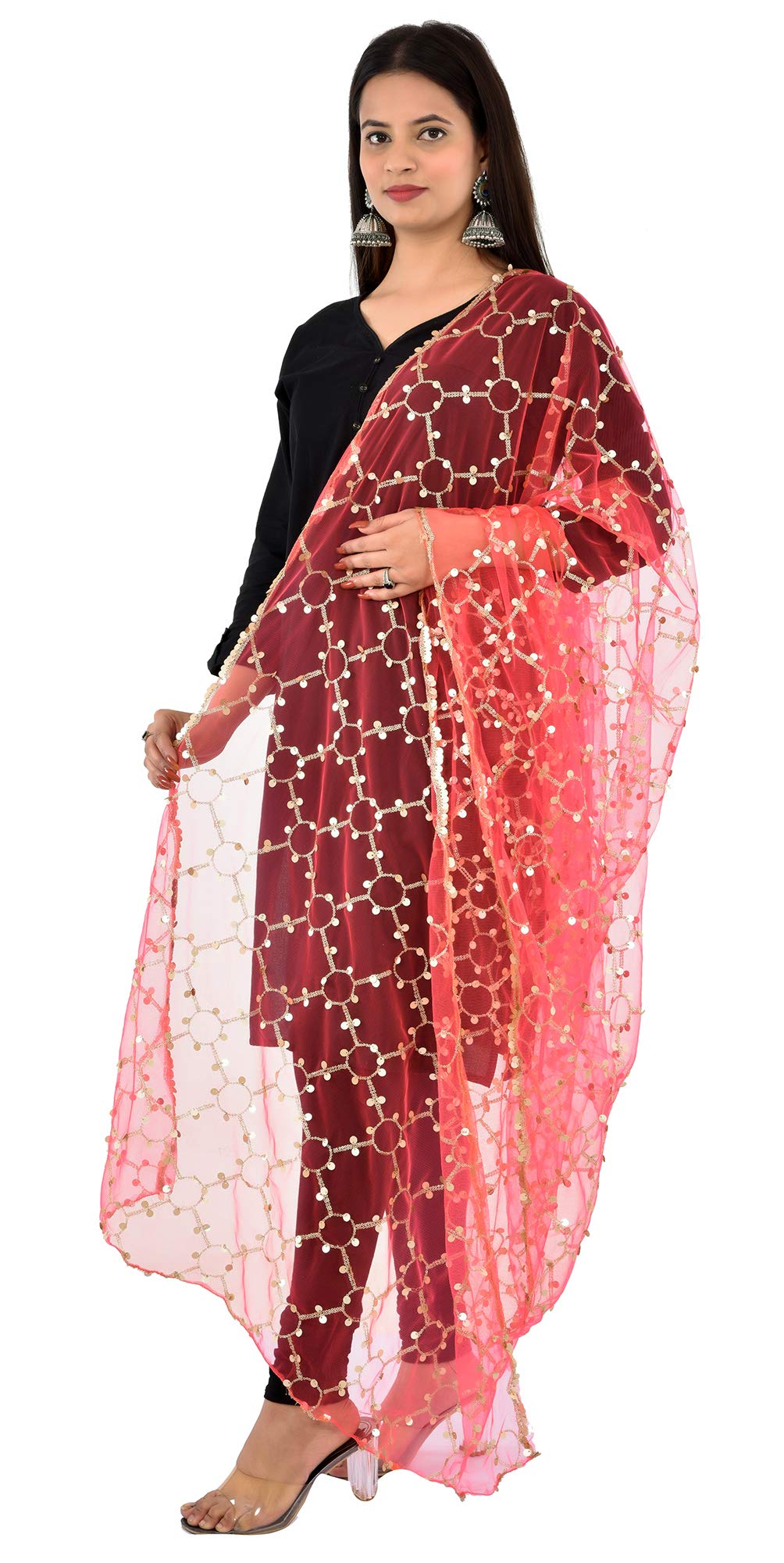 YOUTHQUAKE Heavy Embellished Plastic Mirror Net Dupatta for Womens & Girls