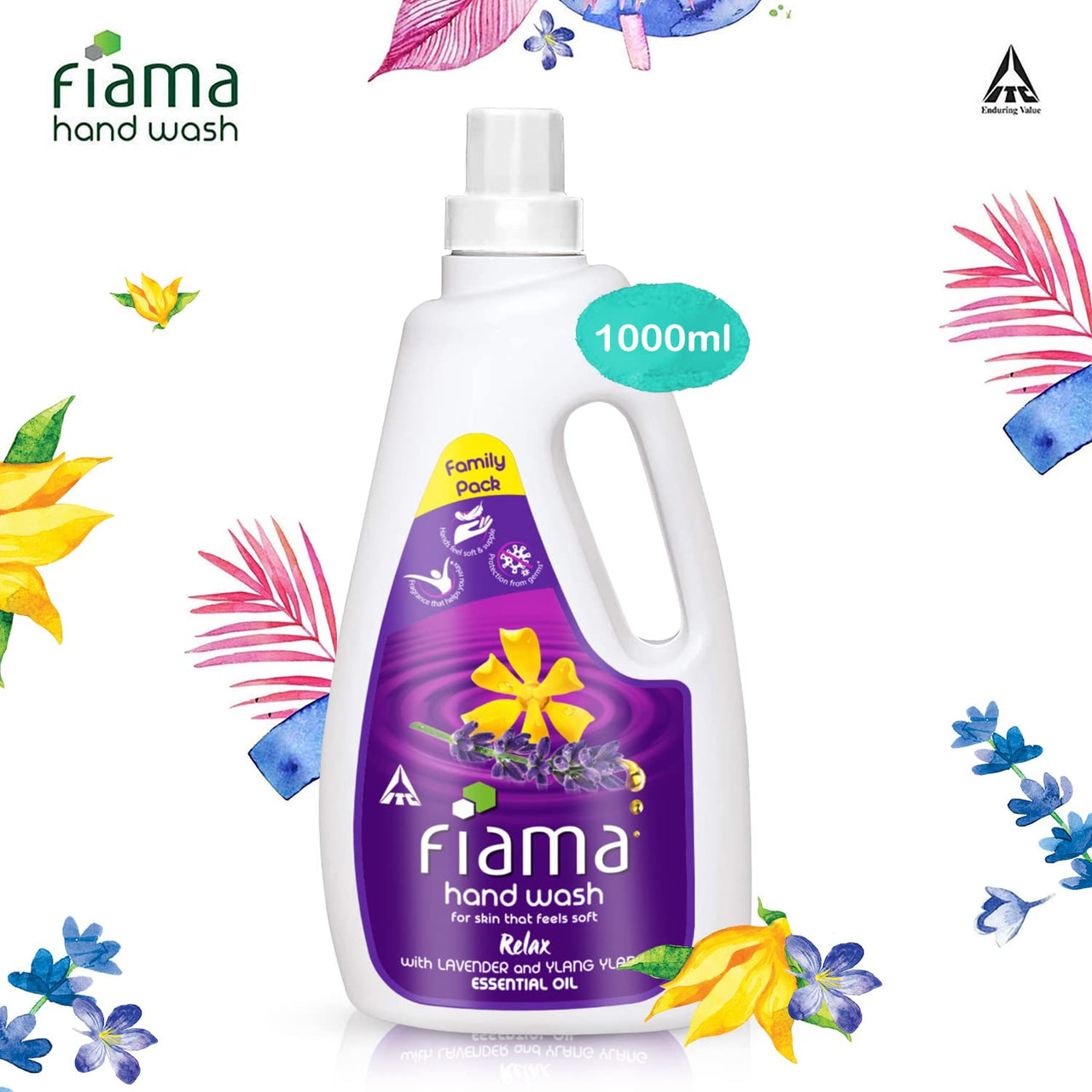 Fiama Relax Hand Wash, 1000ml refill pack, Lavender and Ylang Ylang, For Soft and Supple Hands, Fragrant Handwash