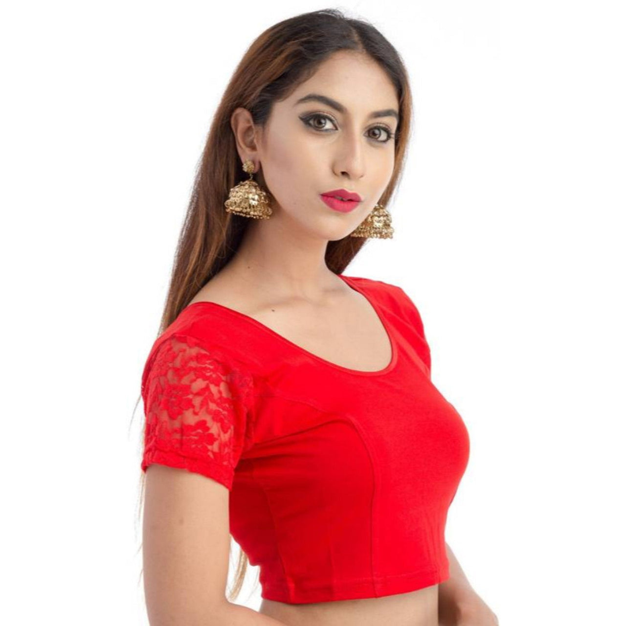 Fressia Fabrics Women's  Cotton Solid 3/4 Sleeve Saree Blouse