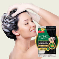 Streax Insta Shampoo Hair Colour for Men & Women, Natural Black, 25ml (Pack of 8) | Enriched with Almond Oil & Noni Extracts | Long-Lasting Instant Colour