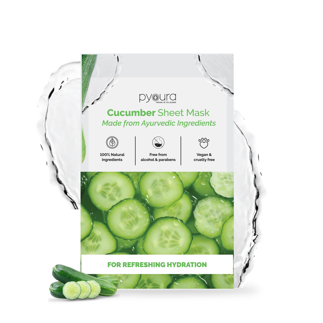 PYOURA Cucumber Revitalizing Face Sheet Mask, Pure Cucumber Extract, Alcohol & Paraben-Free, Refreshes and Rehydrates Skin, Vegan & Cruelty-Free, For All Skin Types | Pack of 2, Each 23g