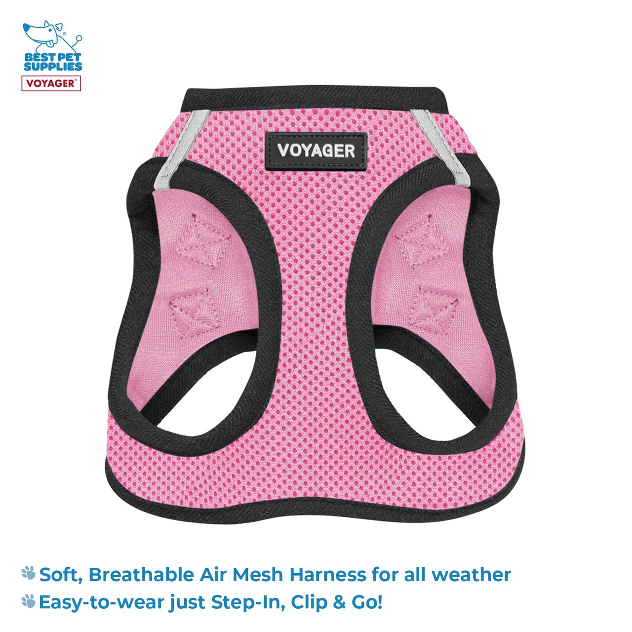 Voyager Step-in Air All Weather Mesh Harness and Reflective Dog 5 ft Leash Combo with Neoprene Handle, for Small, Medium and Large Breed Puppies by Best Pet Supplies - Pink Base, XS Harness Leash Bundle (Pink/Black Trim) XS (Chest: 13 - 14.5")