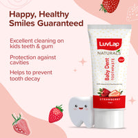 LuvLap Naturals 100% Natural Baby Toothpaste 50G, Strawberry Flavour, Sls & Fluoride Free Kids Toothpaste, Removes Plaque, Prevents Bacteria, Ensures White Teeth, Neutral Ph, 12M+