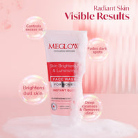 Meglow Women Facewash for Instant Glow & Deep Cleansing | Enriched with Vitamin C & Aloe Vera for Bright and Refreshed Skin | Gently Cleanse Dirt & Dead Skin Cells Pack of 2 (70g each)