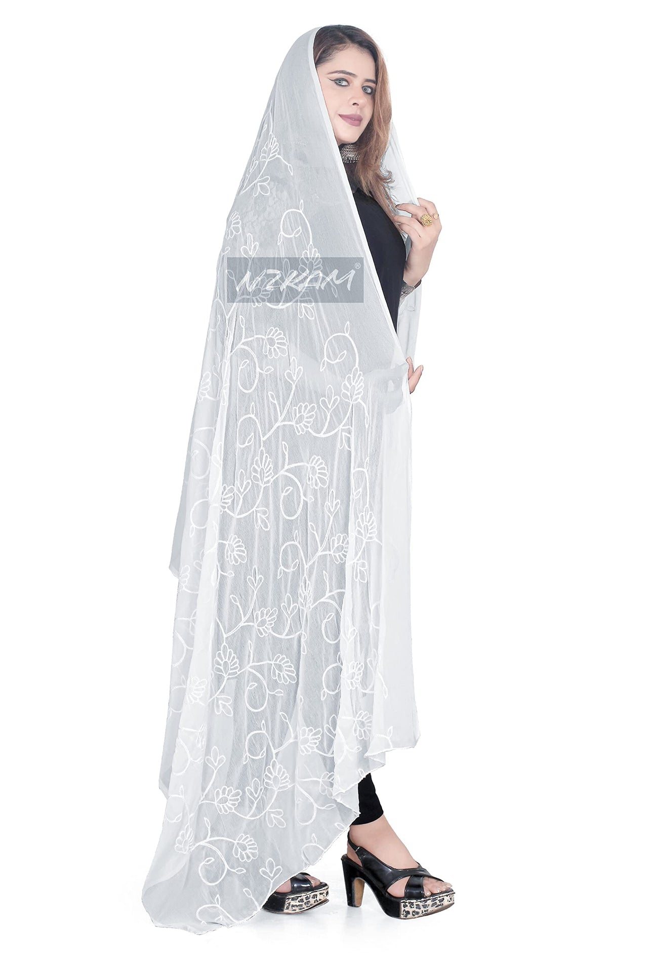 NZKAM Women's  Embroidery Chiffon Aari Work Dupatta | Ethinic Dupattas for Girls