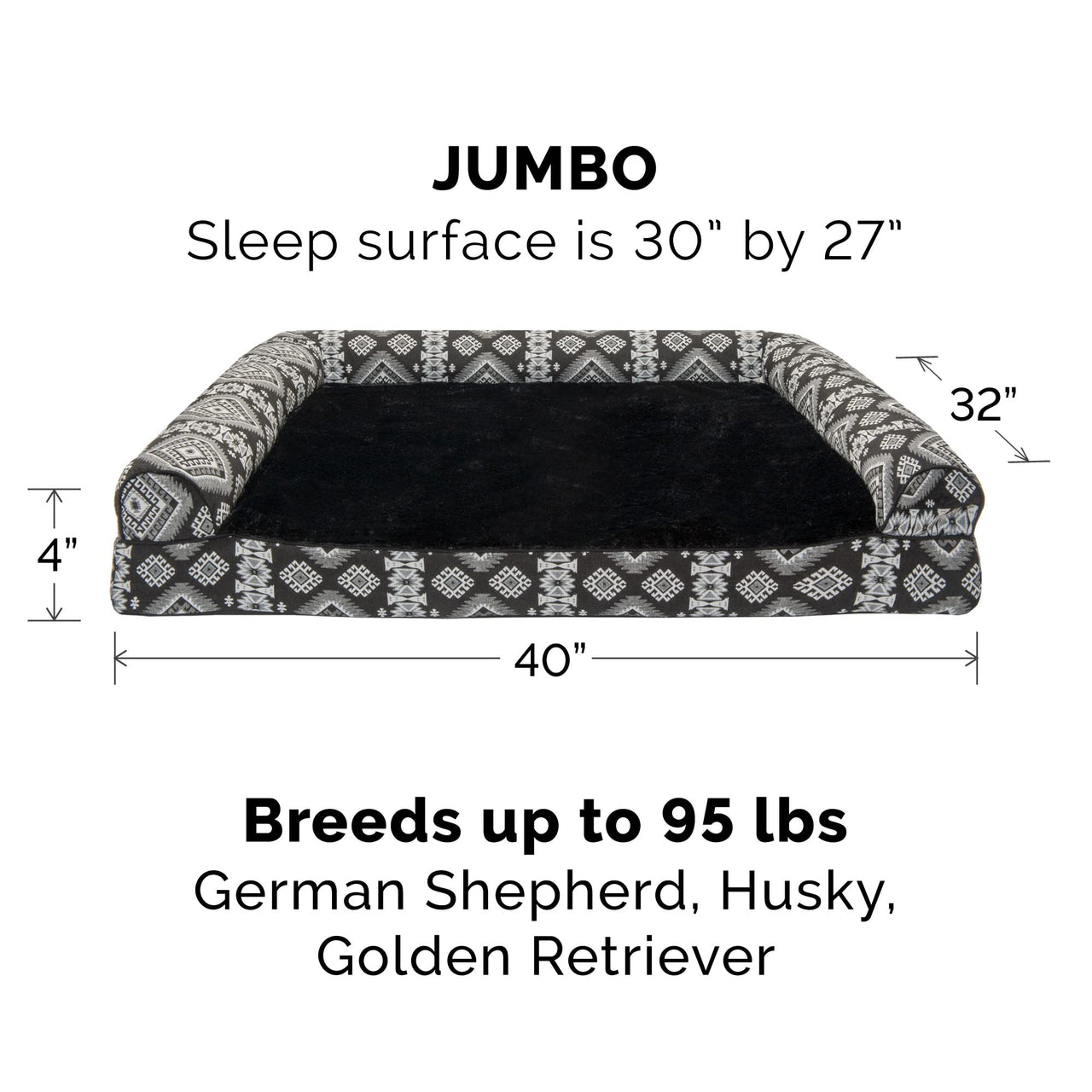 Furhaven Replacement Dog Bed Cover Plush & Southwest Kilim Décor Sofa-Style, Machine Washable - Black Medallion, Jumbo (X-Large) Cover Only 40.0"L x 32.0"W x 0.3"Th (Plush & Southwest Kilim Decor) Black Medallion