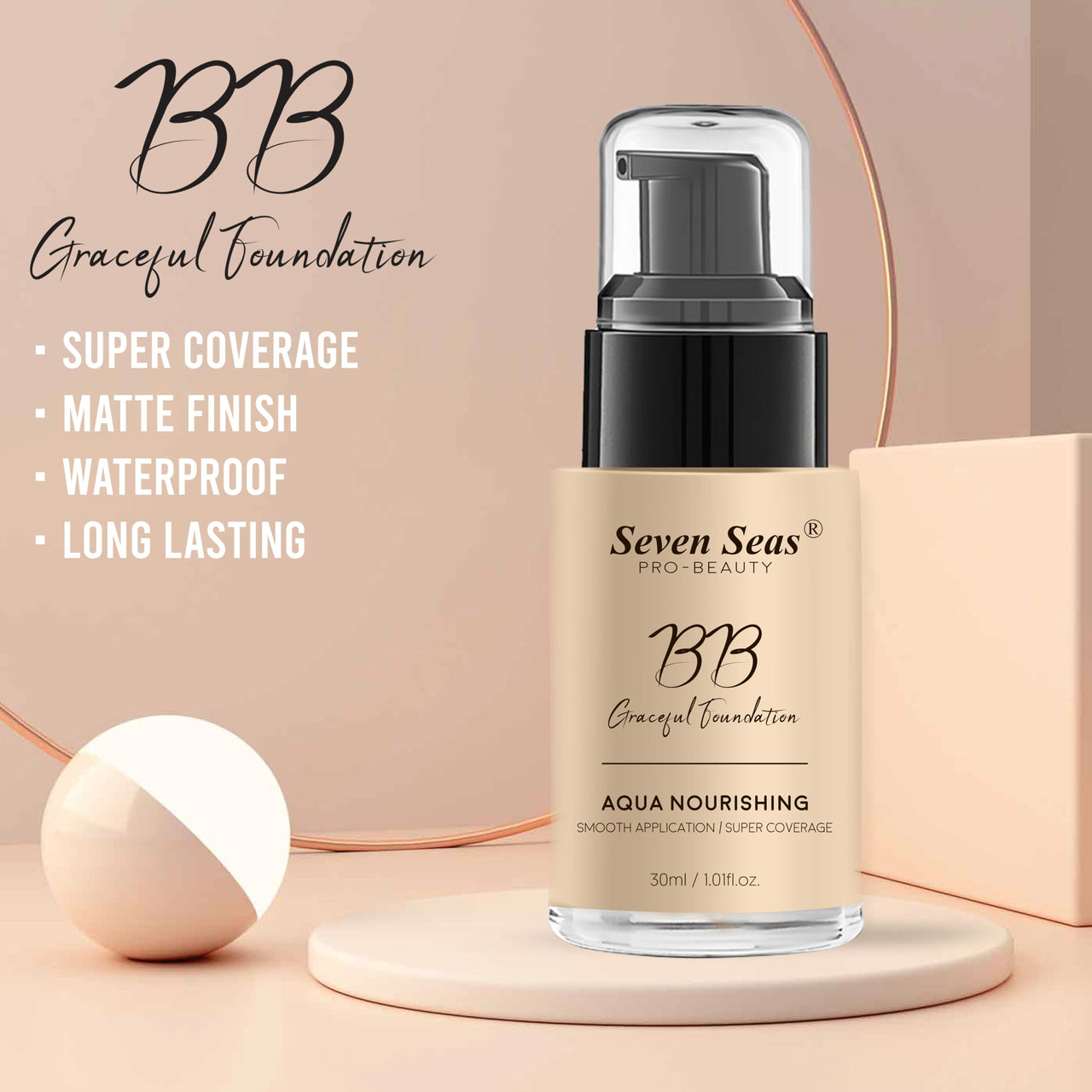 Seven Seas BB Gracefull Foundation | Aqua Nourishing for Face Makeup | Smooth Application | Full Coverage for Women Pack of 2 (Nude-30ML)