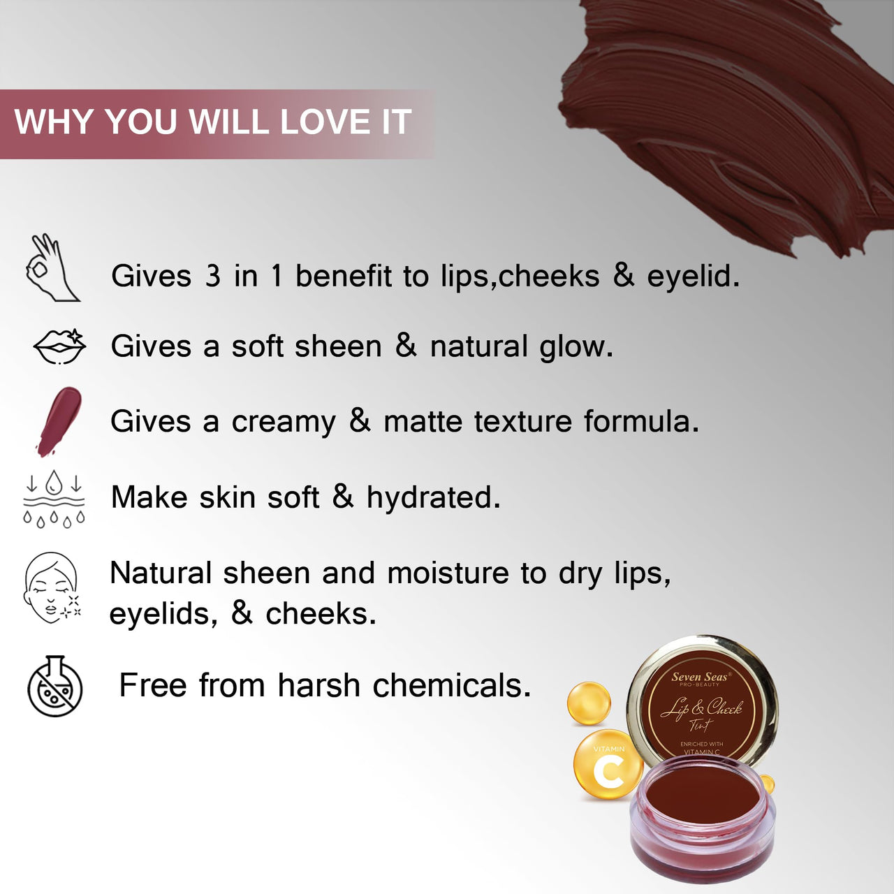 Seven Seas Lips & Cheek Tint Combo Pack of 2 | Matte Natural Blush for Women | Lip Tint with Vitamin E | Nourishing Cheek Tint (Maroon)