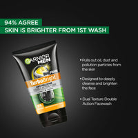 Garnier Men, Face Wash, Brightening & Anti-Pollution, TurboBright Double Action, 100 g (Pack of 2)