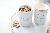 Pearhead Bone Appetite Treat Jar, Ceramic and Wood Pet Treat Canister, Modern Neutral Color Home Kitchen Accessories, Dishwasher Safe, Silicone Seal Lid For Freshness, Dog Biscuit Storage Treat Jar - Bone Appetite