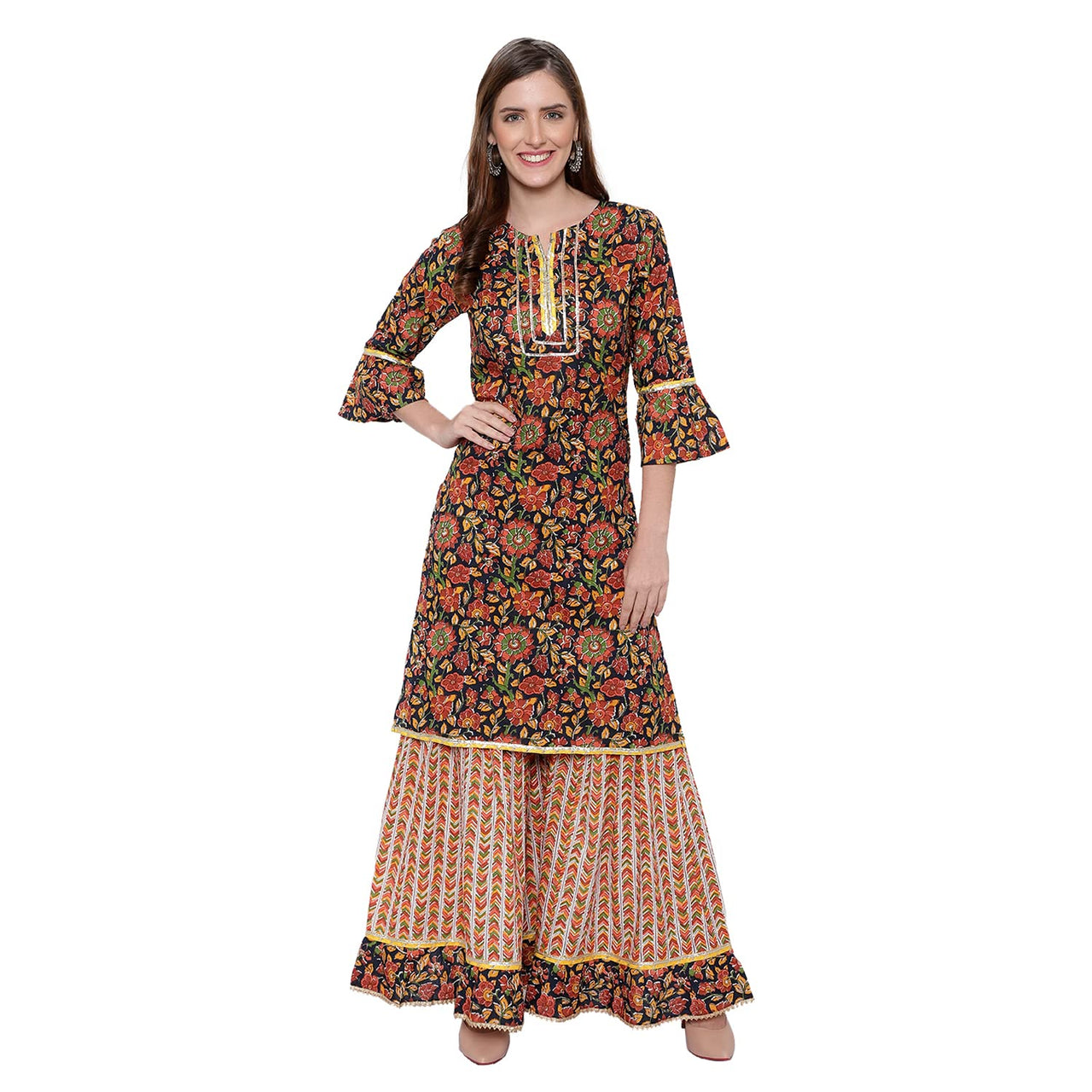 DiRaVee Girls/Women Gauhar Faizah Sanganeri Printed Sharara Kurta Set