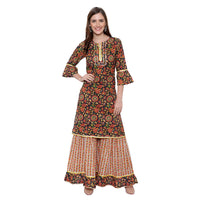 DiRaVee Girls/Women Gauhar Faizah Sanganeri Printed Sharara Kurta Set