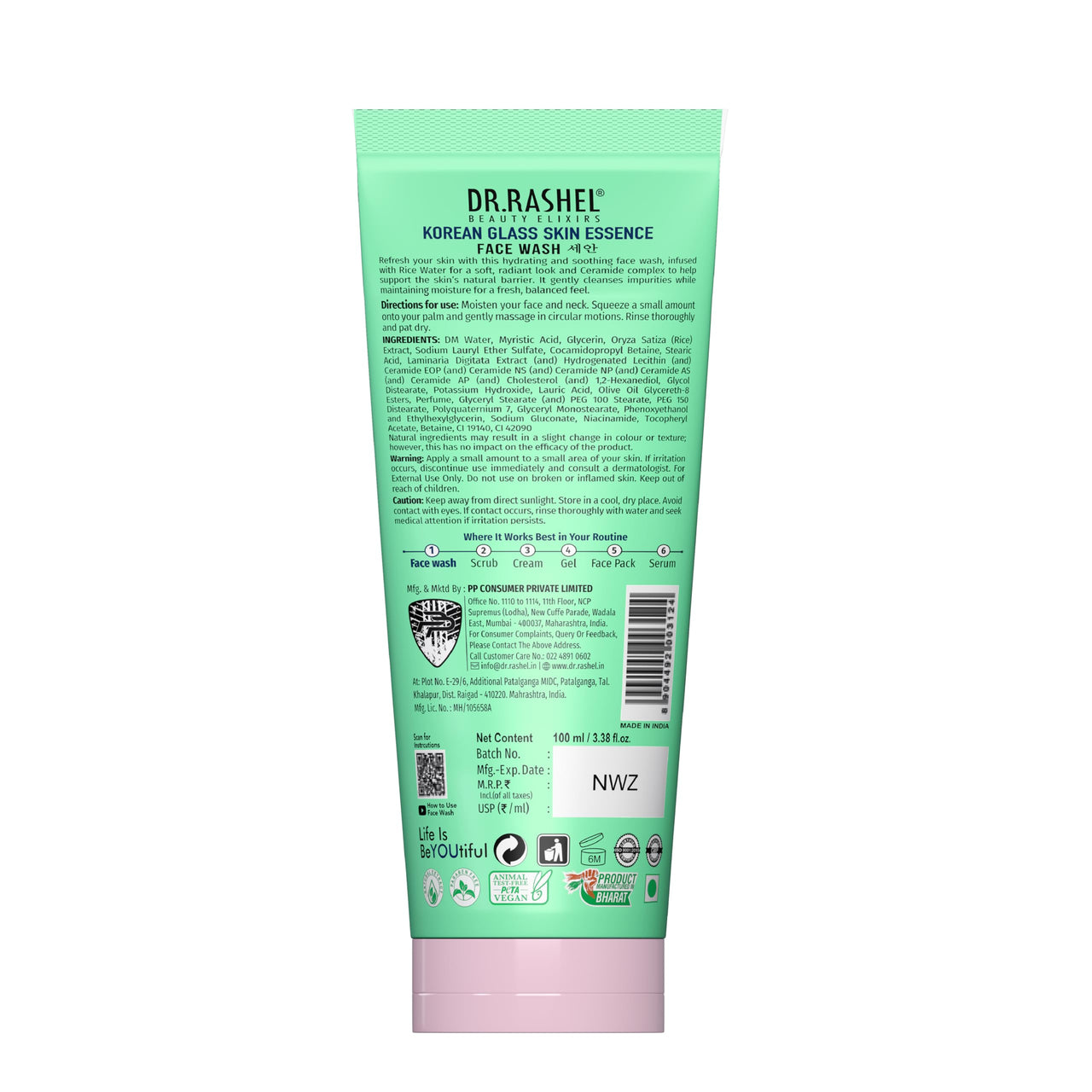 Dr.Rashel, Korean glass skin essence facewash||Rice Water and 1% Ceramide Complex - 100ml