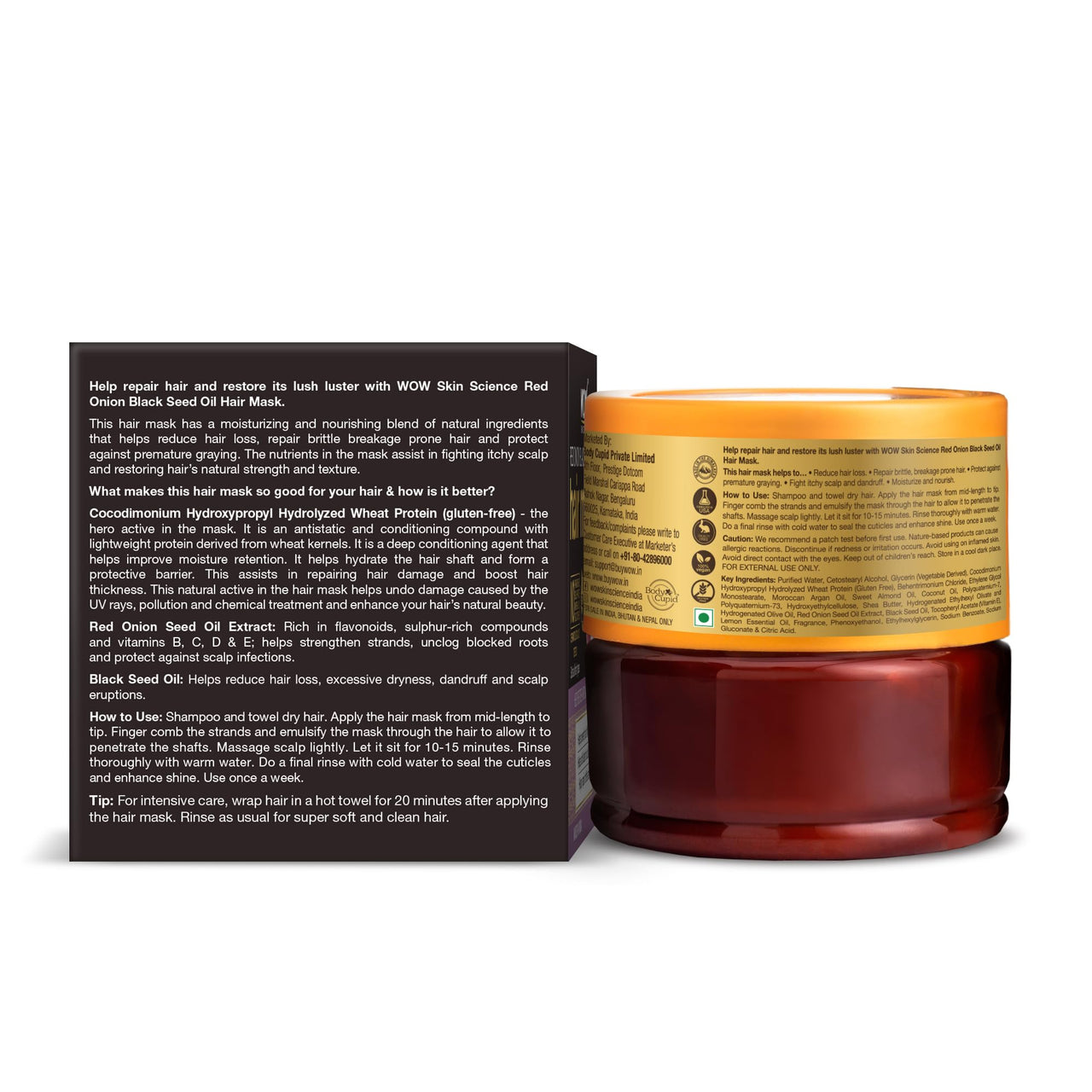 WOW Skin Science Red Onion Black Seed Oil Hair Mask with Red Onion Seed Oil Extract and Black Seed Oil, 200mL, 1 Count