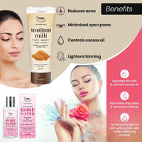 TNW-The Natural Wash Multani Mitti Face Wash (100ml) & Steam Distilled Rose Water (100ml) | Face Wash and Rose Water/Makeup Remover for All Skin Types | Combo