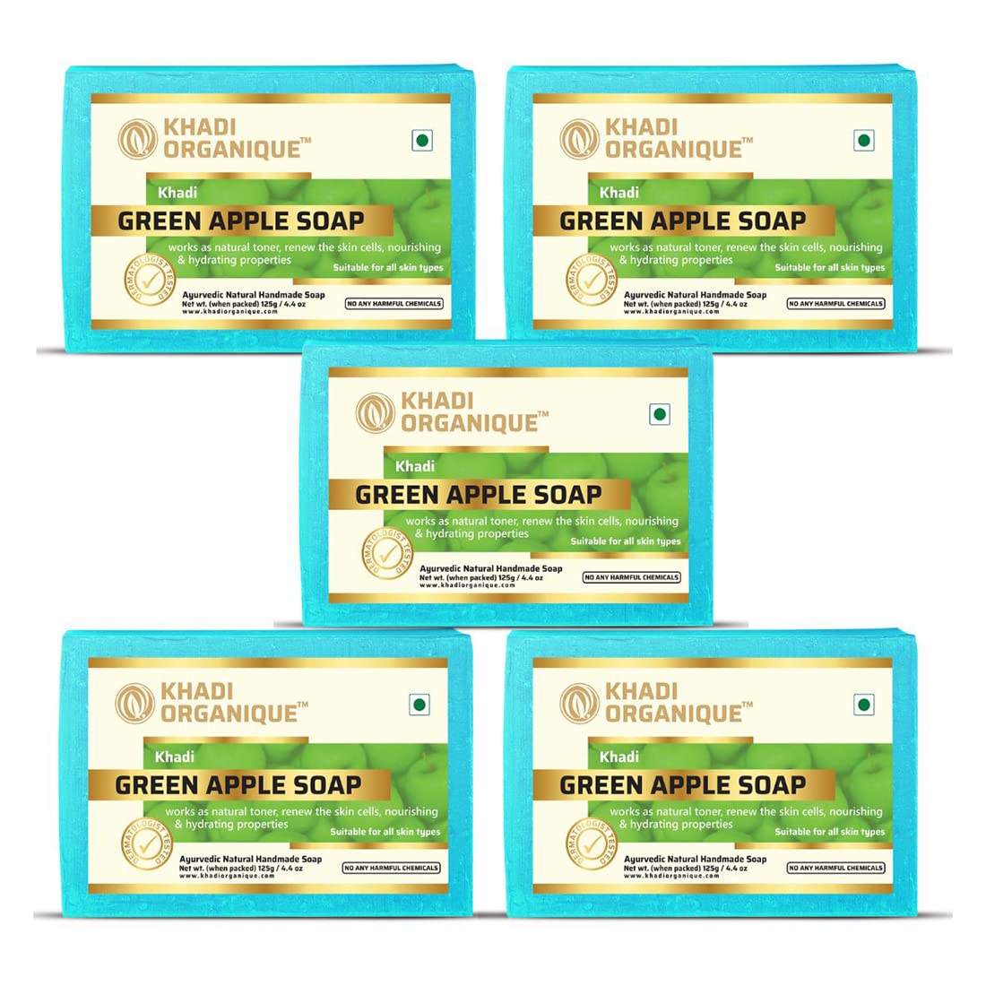 Khadi Organique Natural Herbal Green Apple Soap Pack of 5