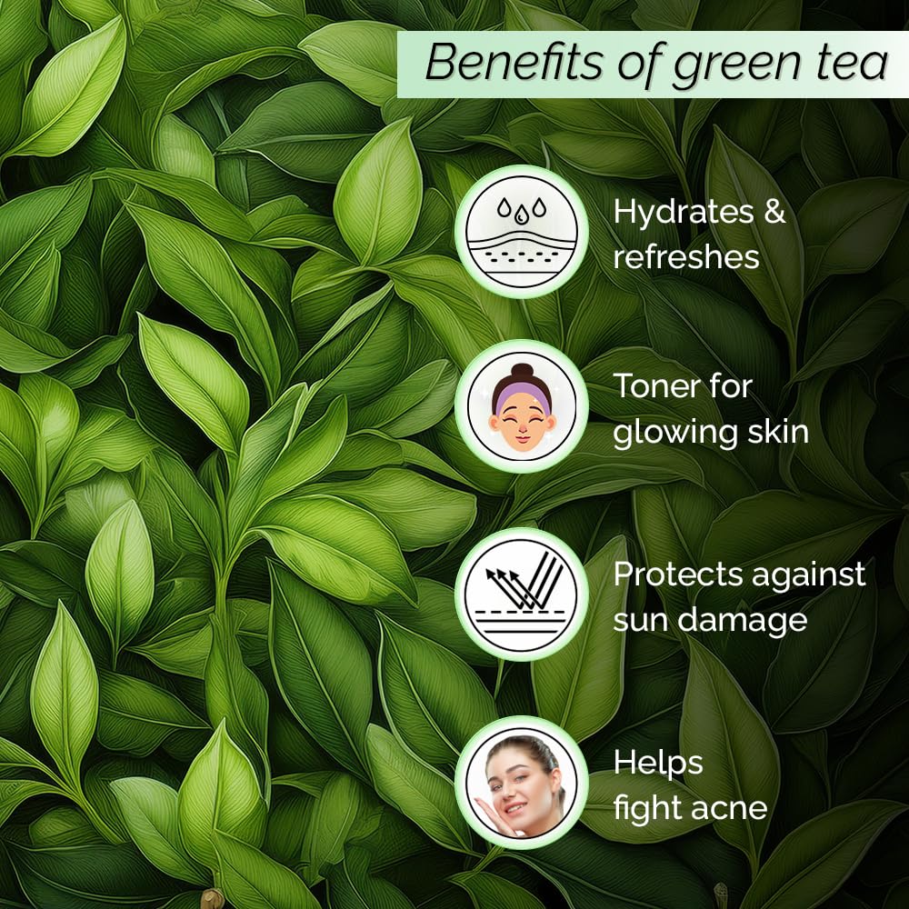 PYOURA Natural Anti-oxidant Green Tea Toner Mist, Garden Fresh Toner For Youthful Skin, Helps Fight Skin Pathogens, Sun Protection, Hydrating Natural Face Serum, For Oily Dry Combination Skin, 100 ml