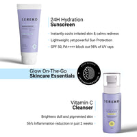 Sereko Skincare Gift Set for Women & Men | Brightening Vitamin C Face Cleanser and Sunscreen SPF 50++++ for Women & Men with Bright Side Tote Bag (Glow On-The-Go Gift Set)