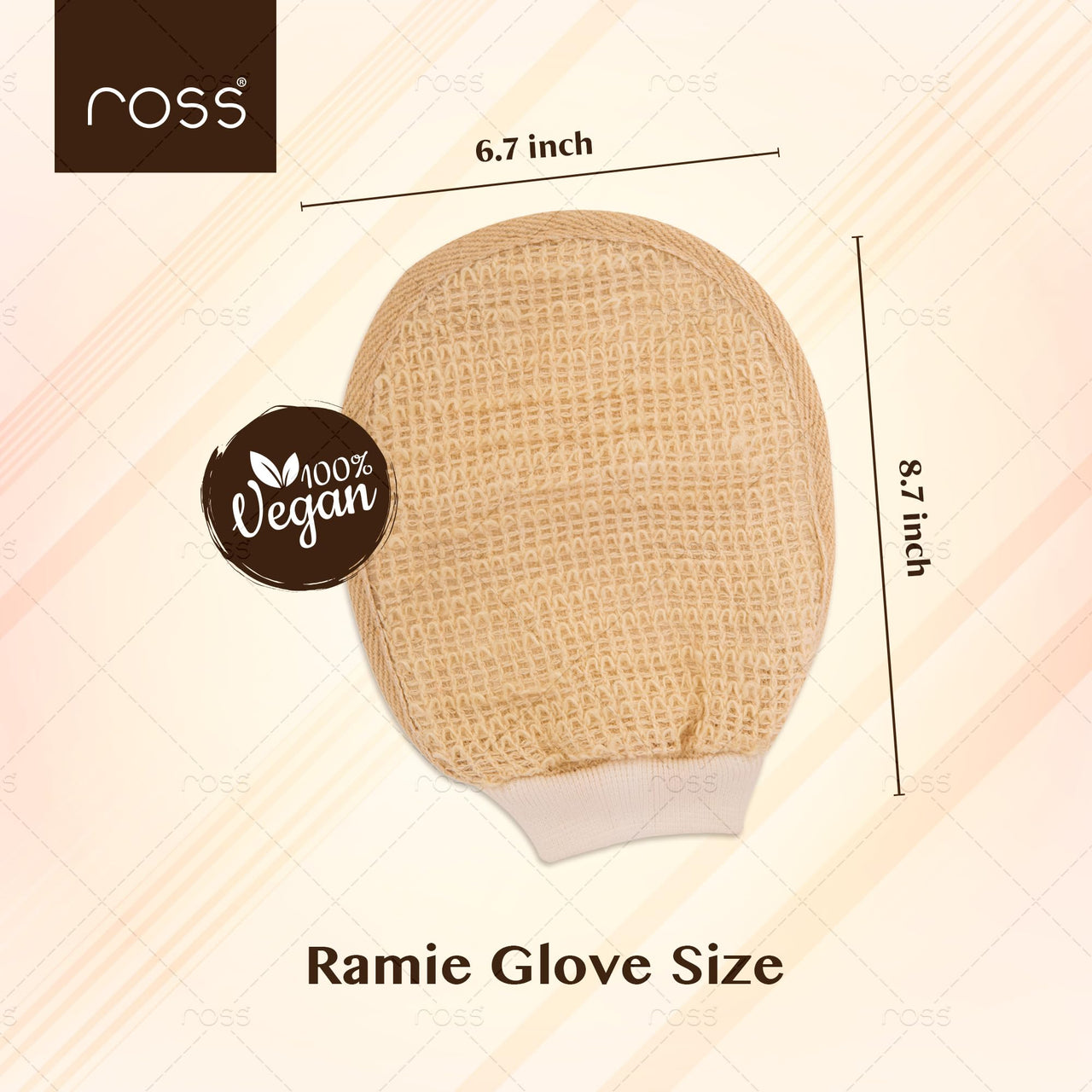 Ross Natural Ramie Bath Glove Scrubber – Gentle Exfoliating Glove for Deep Cleansing, High-Lather Foam, and Smooth, Refreshed Skin – Perfect for Removing Dead Skin & Impurities (Pack of 1)