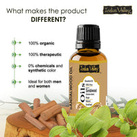 Indus Valley 100% Pure Natural & Organic, Undiluted Sandalwood (Chandan) Essential Oil for Skin, Hair Care - 5 ml