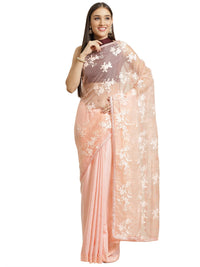 AKHILAM Women's  Organza Net Embroidered Saree With Blouse Piece