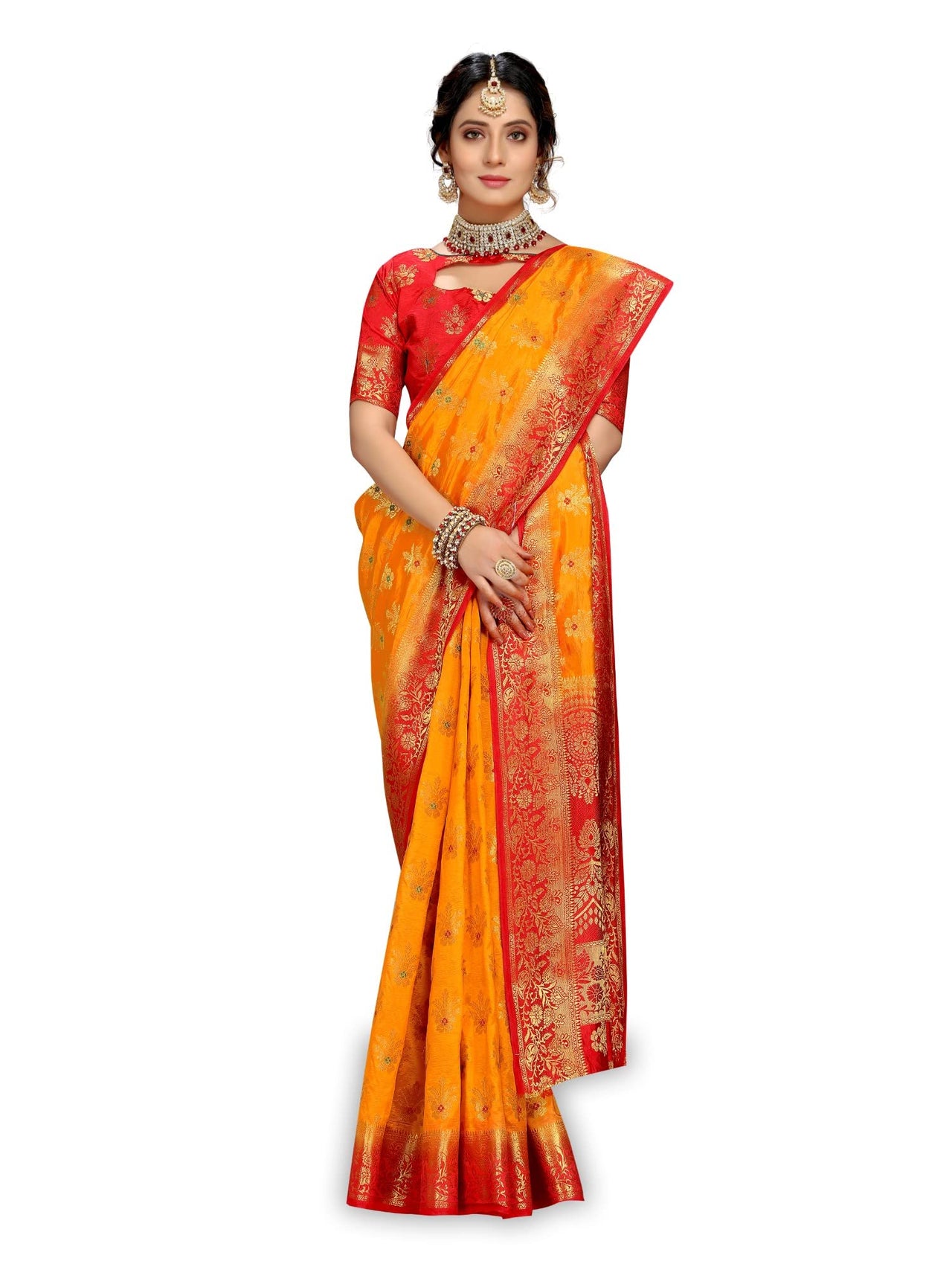 C J Enterprise Women's  Pure Kanchipuram Silk Sarees For Wedding With Un-Stitched Blouse Piece (D11 paithani)