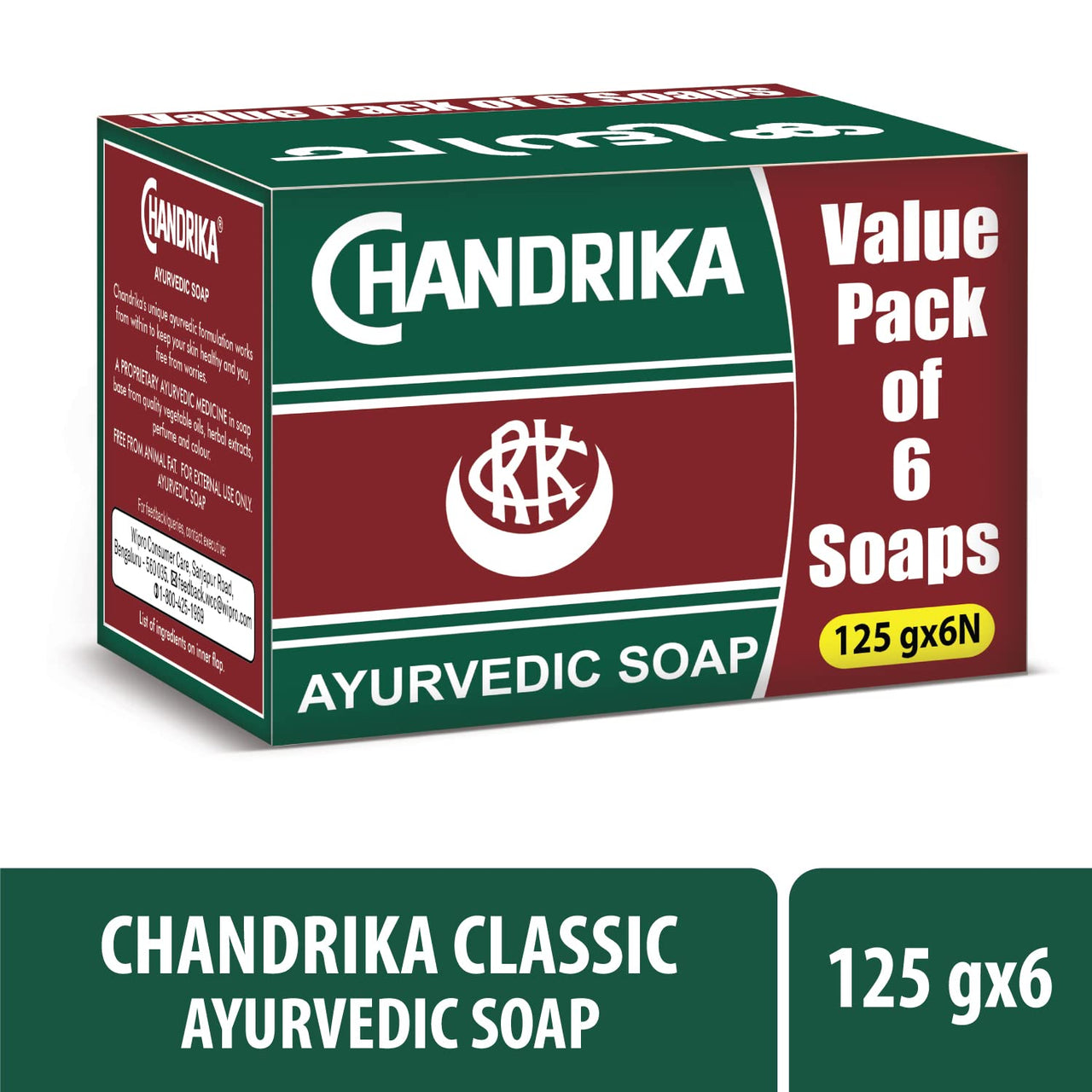 Chandrika Ayurvedic Soap| Made With Herbal Extracts & Vegetable Oils For Naturally Radiant Skin| 125g Each (Pack of 6)