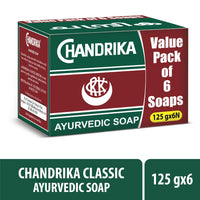Chandrika Ayurvedic Soap| Made With Herbal Extracts & Vegetable Oils For Naturally Radiant Skin| 125g Each (Pack of 6)