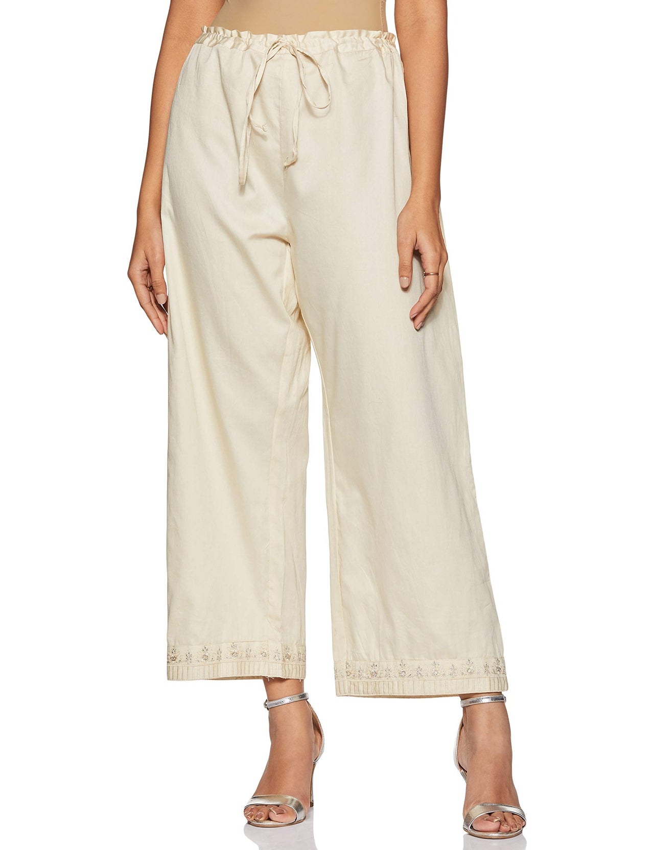 BIBA Womens Round Neck Slub Palazzo Suit