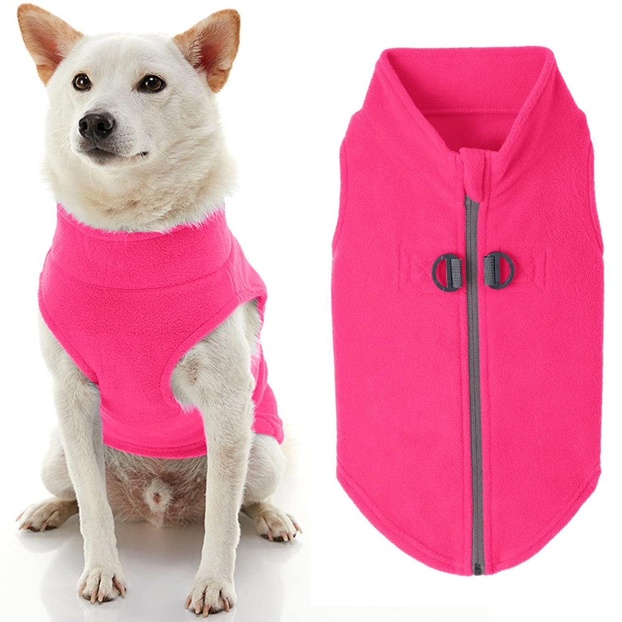 Gooby Zip Up Fleece Dog Sweater - Pink, Small - Warm Pullover Fleece Step-in Dog Jacket with Dual D Ring Leash - Winter Small Dog Sweater - Dog Clothes for Small Dogs Boy and Medium Dogs Small chest (~13.5")