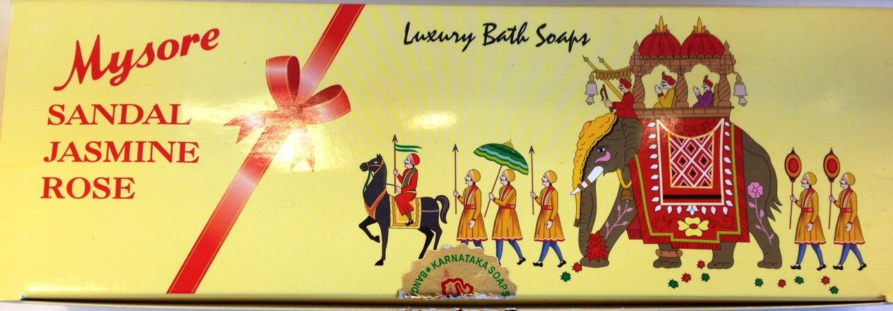 Mysore Sandal, Jasmine And Rose Soap, 450g (Pack Of 3) And Mysore Sandal Talc, 300g
