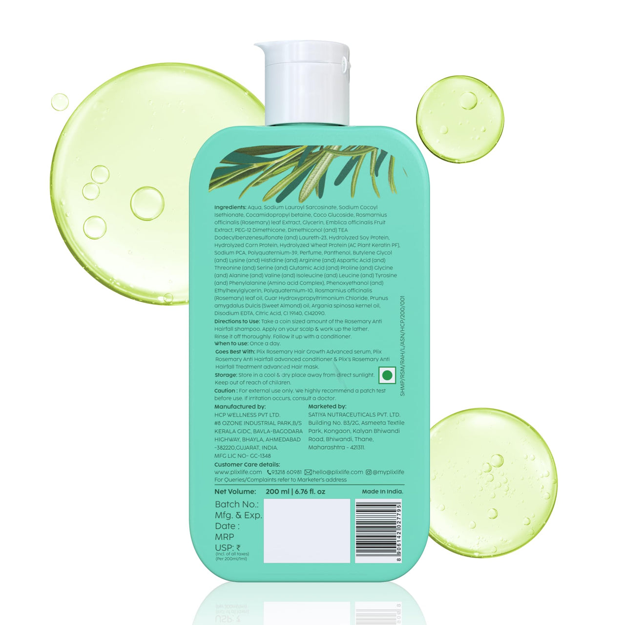 The Plant Fix Plix Rosemary Advanced Anti HairFall Shampoo for Decreases Hair Fall & Breakage - 200 ml | All Hair Types | Men & Women | Sulphate & Paraben Free