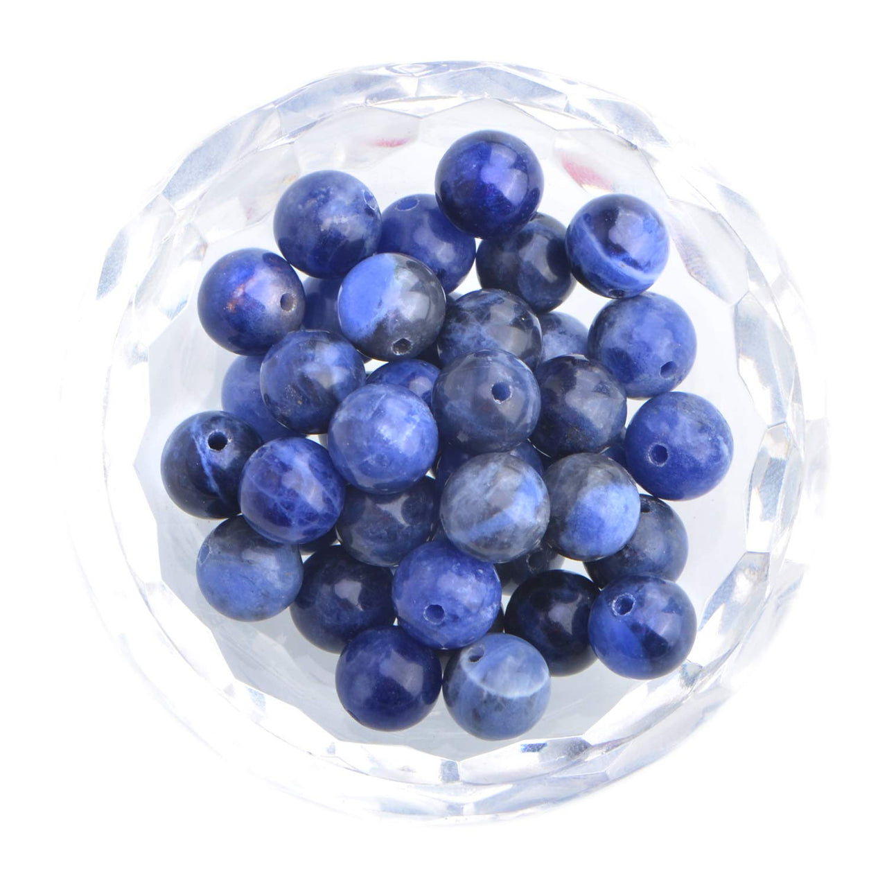 80Pcs Natural Crystal Beads Stone Gemstone Round Loose Energy Healing Beads with Free Crystal Stretch Cord for Jewelry Making (Blue Sodalite, 10mm) Blue Sodalite