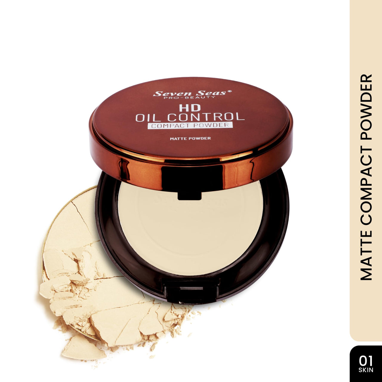 Seven Seas 2 In 1 HD Oil Control Matte Finish Pressed Compact Powder Total Oil Control | Non Oily Matte Look | Evens Out Complexion | Hides Imperfections | Blends Effortlessly (Skin)