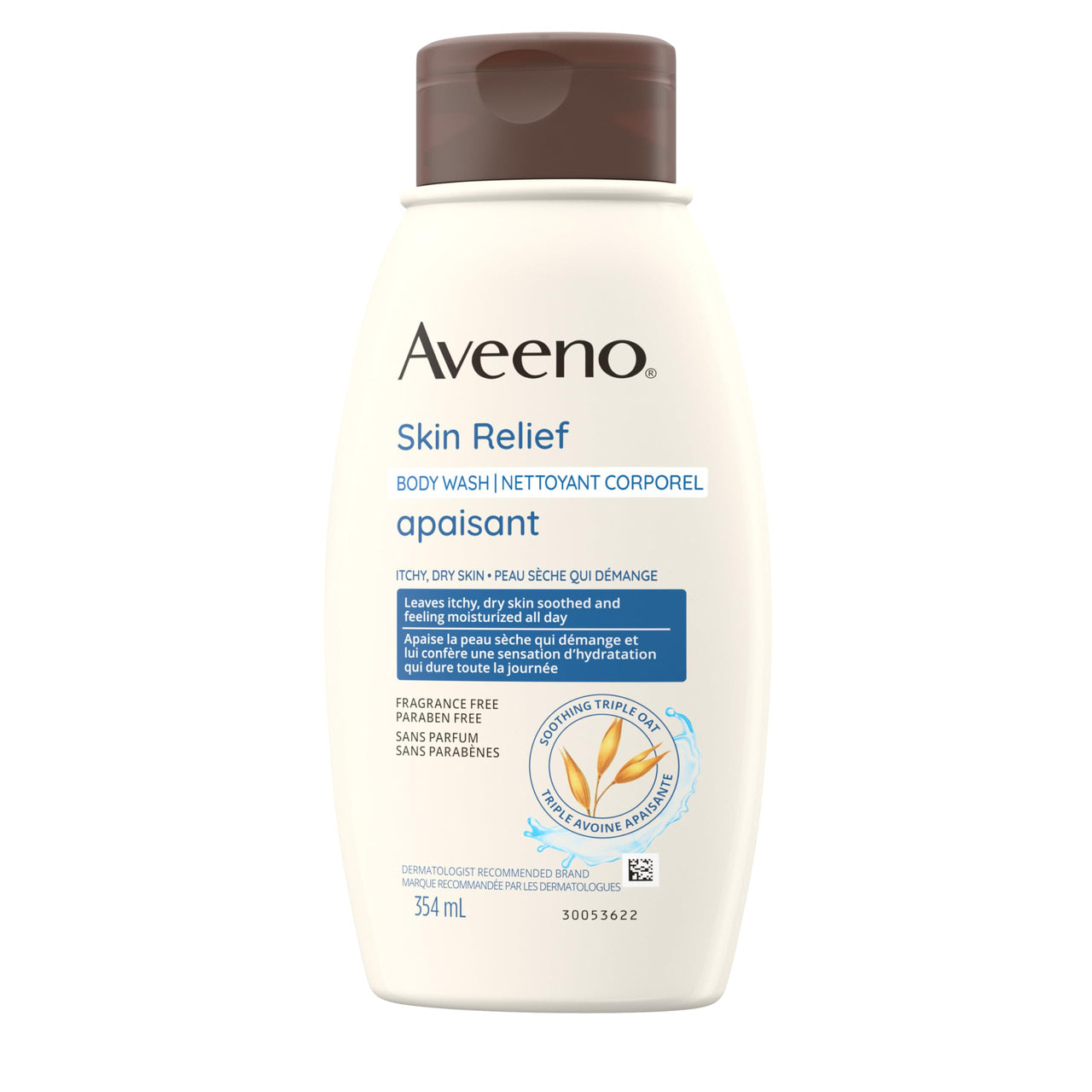 Aveeno Skin Relief Fragrance-Free Body Wash with Oat to Soothe Dry Itchy Skin, Gentle, Soap-Free & Dye-Free for Sensitive Skin, 12 fl. oz