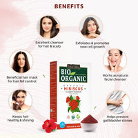 INDUS VALLEY Bio Organic Hibiscus Flower Powder for Face Pack and Hair Mask, Natural Pure Hibiscus Rosa-Sinensis Hair & Skin Care, Gudhal Ka Phool Powder For Dull Hair & Dry Scalp - 100g