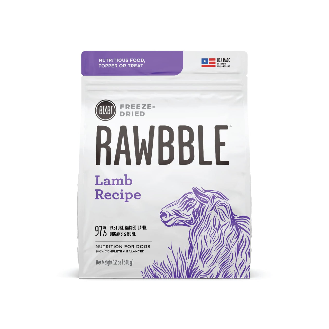 BIXBI Rawbble Freeze Dried Dog Food, Lamb Recipe, 12 oz - 97% Meat and Organs, No Fillers - Pantry-Friendly Raw Dog Food for Meal, Treat or Food Topper - USA Made in Small Batches 12 Ounce (Pack of 1)