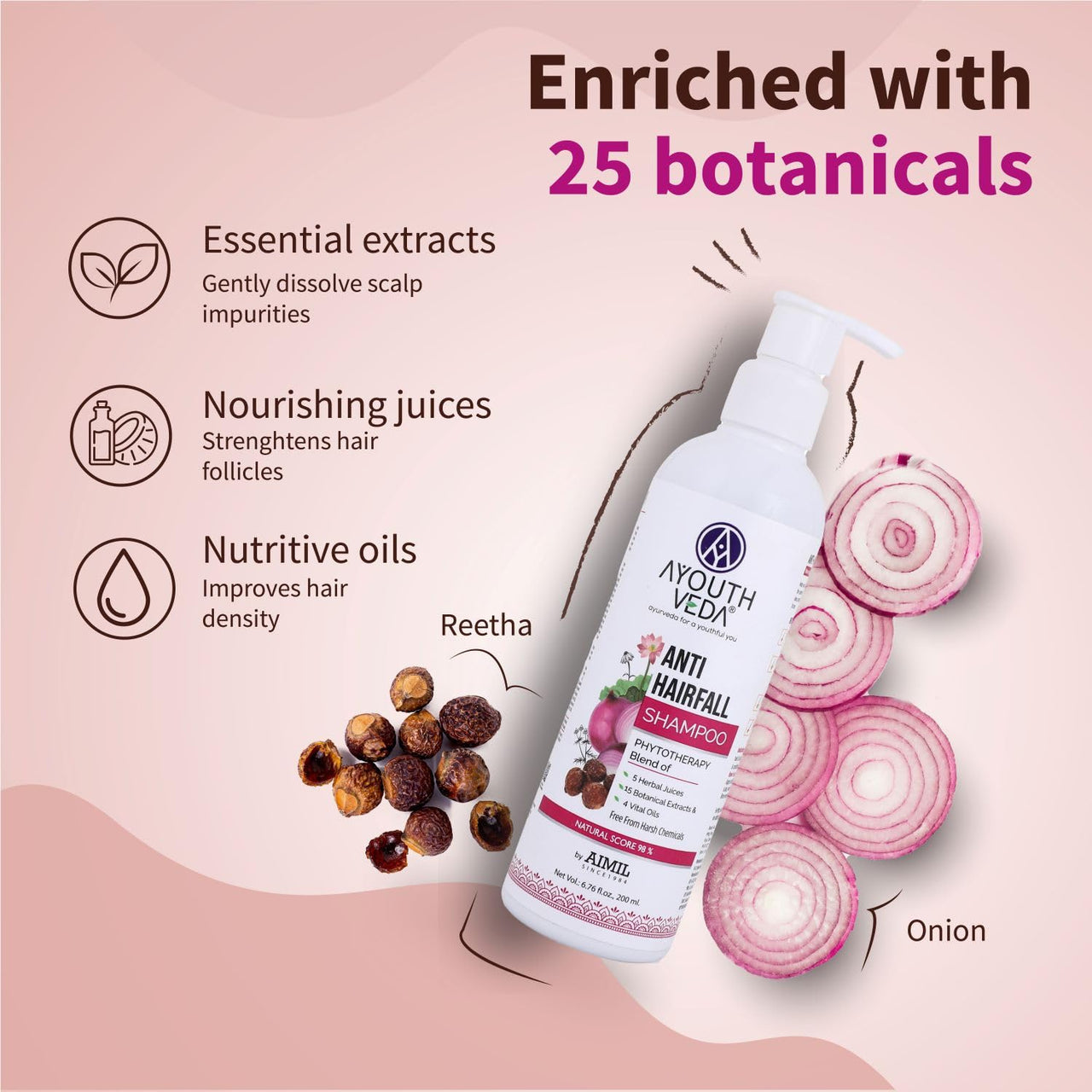 Ayouthveda Anti-hairfall Shampoo | Salfate & Paraben Free | Prevents Dandruff & Itchi Scalp | Cleanse, Conditions & Purifies Hair & Scalp | Improve Hair Density & Texture (Pack Of 2-200ml each)