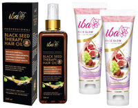 Iba Face Glow Exfoliating Wash, 100ml (Pack of 2) Professional Black Seed Therapy Hair Oil - Lightweight Non-Sticky Mineral Oil Free Dark Brown | Halal Certified & Vegan