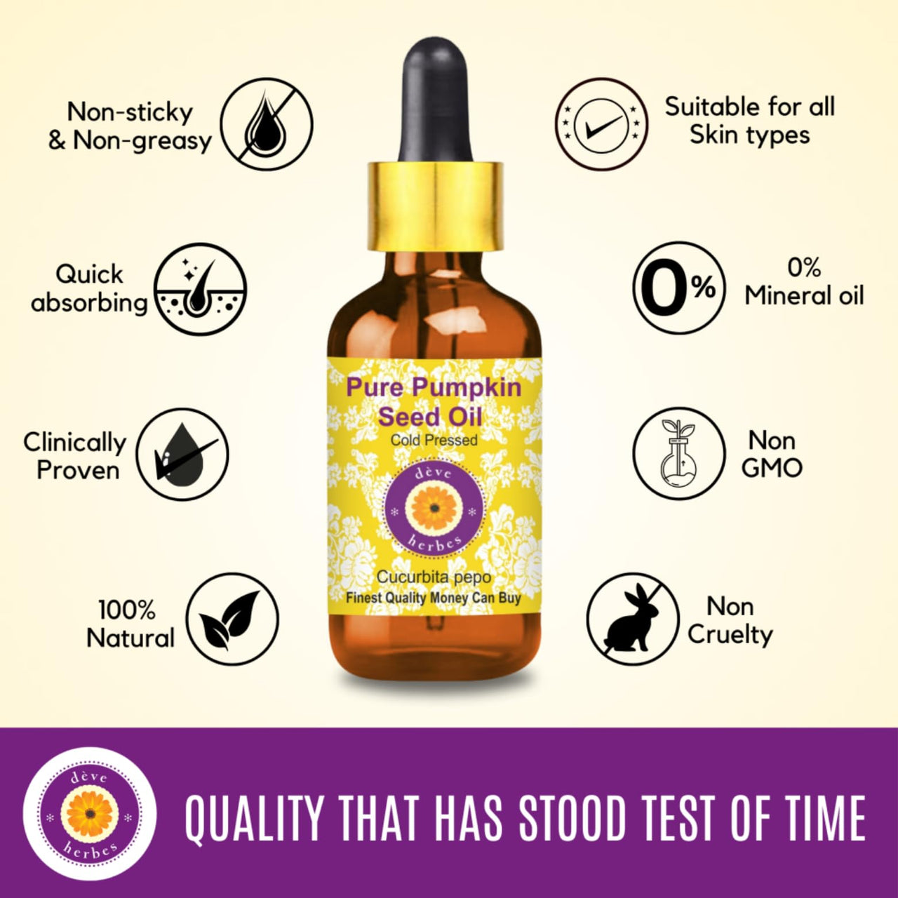 Deve Herbes Pure Pumpkin Seed Oil (Cucurbita pepo) with Glass Dropper | Cold Pressed | Natural | Undiluted | For Diluting Essential Oils | For Hair, Skin & Massage | Men & Women | 50ml