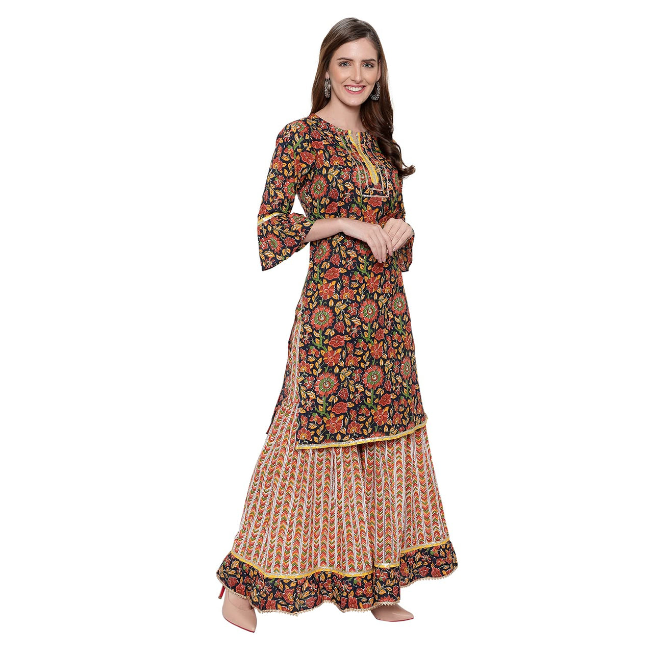 DiRaVee Girls/Women Gauhar Faizah Sanganeri Printed Sharara Kurta Set