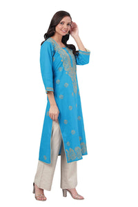 Ada Lucknowi Hand Embroidered Chikankari Straight Cotton Kurti Kurta for Women