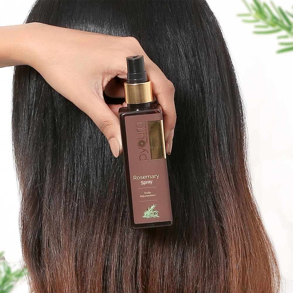 PYOURA Rosemary Water Spray 100ml for hair fall control, Natural Non-greasy Heat Protection Serum Mist Toner supports hair growth, Ayurvedic Pure Herbal 100% extract of fresh rosemary leaves.